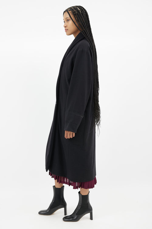 Lemaire Black Wool Shawl Collar Coat