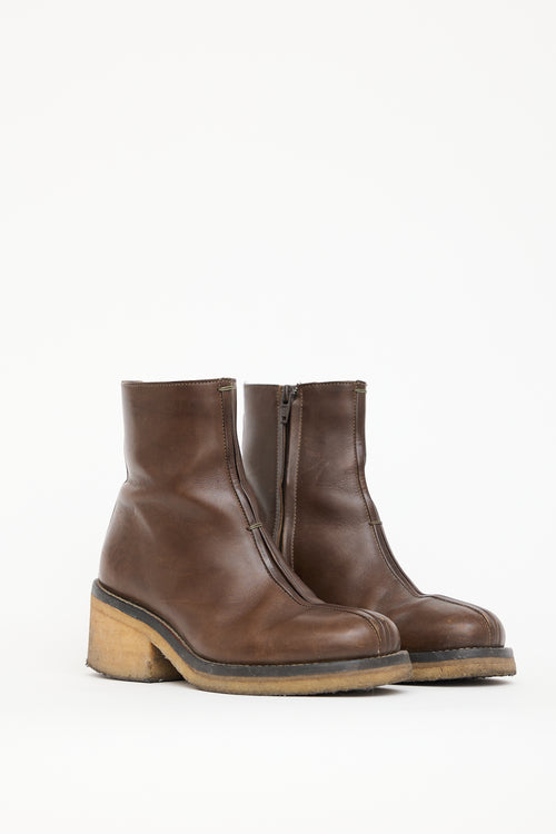 Lemaire Brown Leather Piped Boot