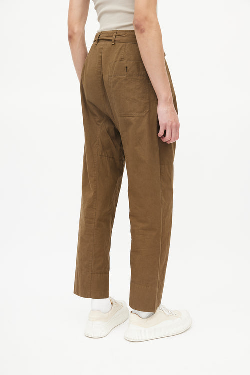 Lemaire Brown Pleated Belted Trouser