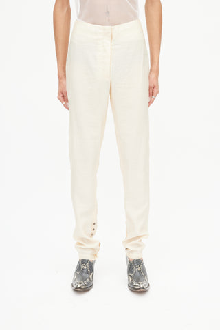 Lemaire Cream Buttoned Slim Trouser