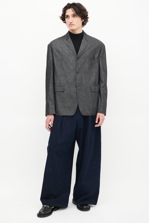 Lemaire Dark Grey Raw Denim Three Pocket Blazer