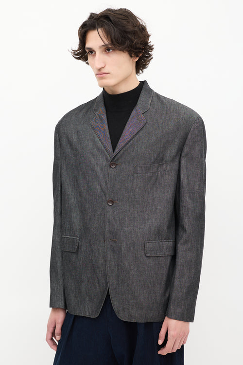 Lemaire Dark Grey Raw Denim Three Pocket Blazer