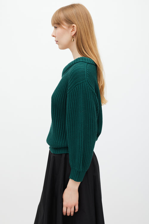 Lemaire Green Cable Knit V-Neck Sweater