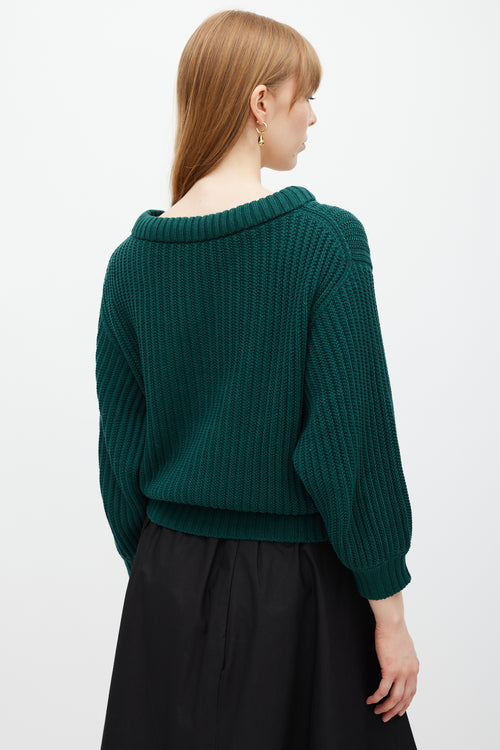 Lemaire Green Cable Knit V-Neck Sweater