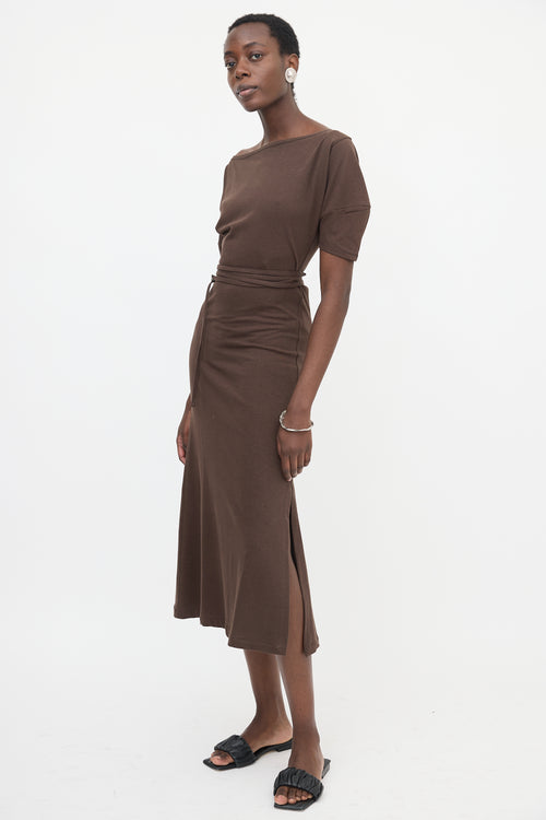 Lemaire Jersey Belted Off Shoulder Dress