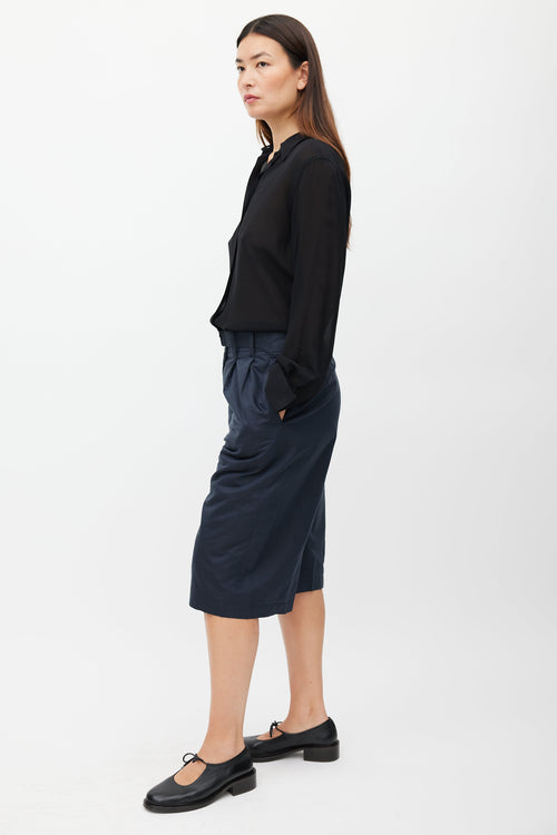 Lemaire Navy Belted Silk Short