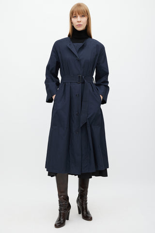 Lemaire Navy Double Placket Belted Dress