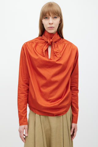 Lemaire Orange Cotton Tie Neck Top