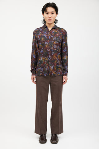 Lemaire Red & Multicolour Marbled Pattern Shirt