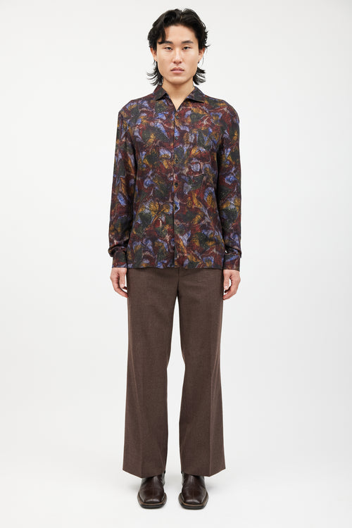 Lemaire Red & Multicolour Marbled Pattern Shirt