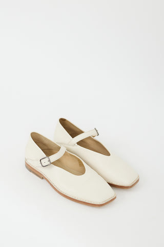 Lemaire White Leather Buckle Ballerina Flat