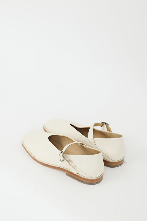 Lemaire White Leather Buckle Ballerina Flat