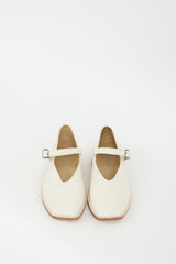 Lemaire White Leather Buckle Ballerina Flat