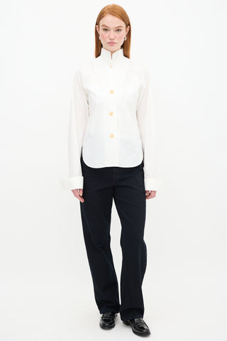 Lemaire White Mock Neck Button Up Shirt