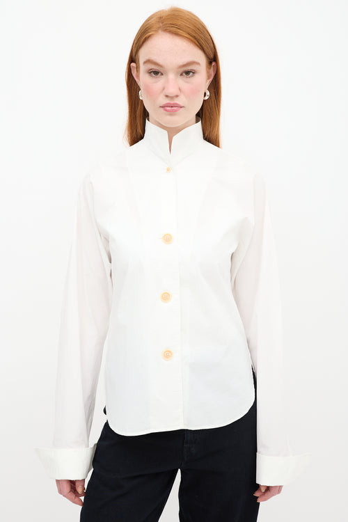 Lemaire White Mock Neck Button Up Shirt