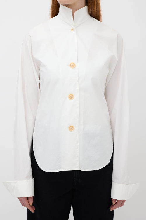 Lemaire White Mock Neck Button Up Shirt