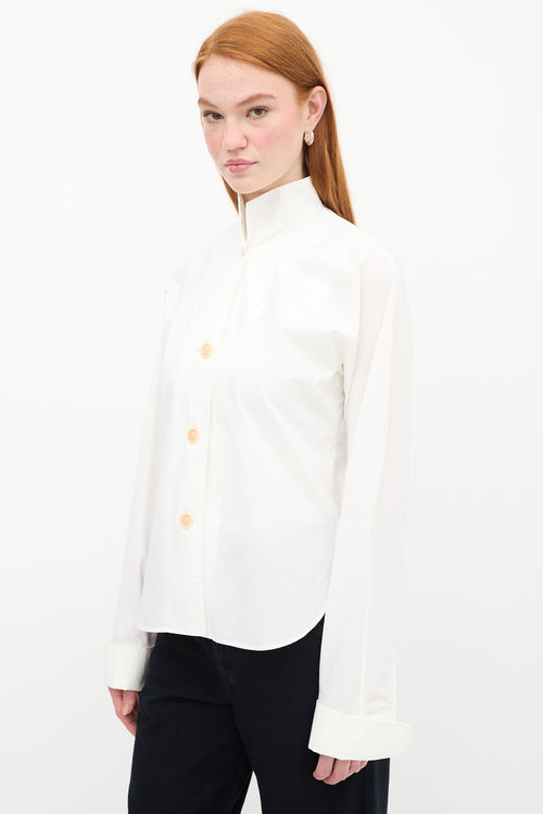 Lemaire White Mock Neck Button Up Shirt