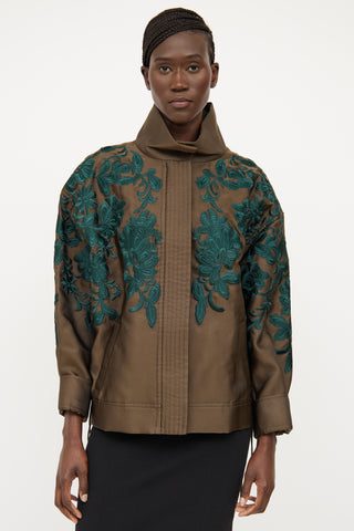 Lewit Brown & Green Embellished Lace Up Side Jacket