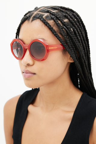Linda Farrow x Dries Van Noten Red Round Sunglasses