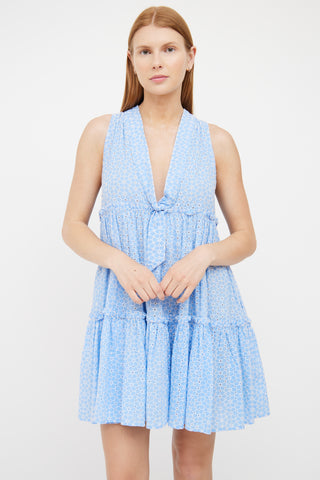 Light Blue Floral Cotton Mini Dress Lisa Marie Fernandez