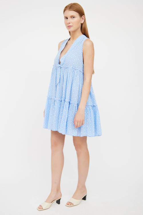 Light Blue Floral Cotton Mini Dress Lisa Marie Fernandez