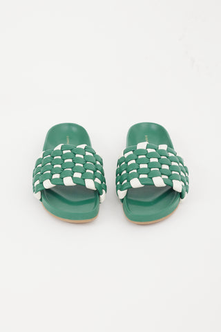 Loeffler Randall Green & White Sonnie Woven Slide