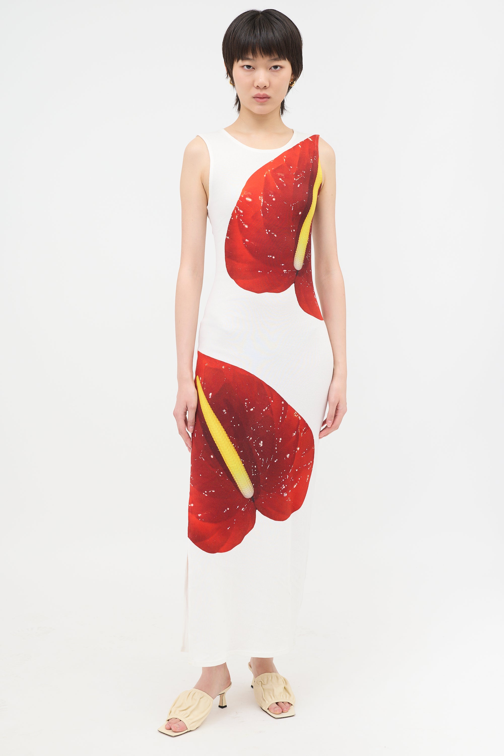 loewe anthurium dress white Loewe // Anthurium Print Ribbed Dress – VSP Consignment