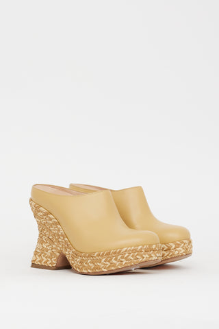 Loewe Beige Leather & Raffia Terra Platform Mule