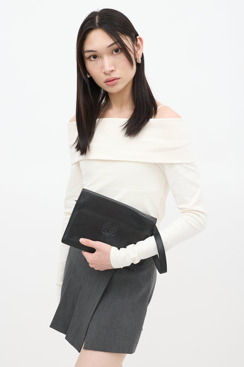 Loewe Black Leather Anagram Clutch