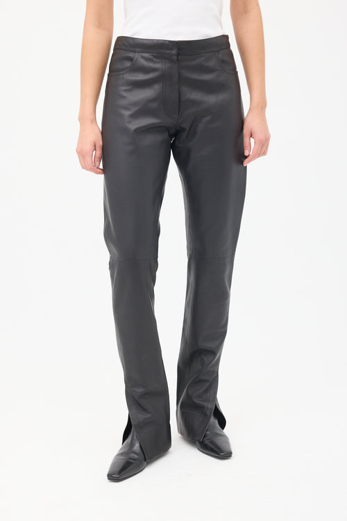 Loewe Black Leather Slit Slim Leg Trousers