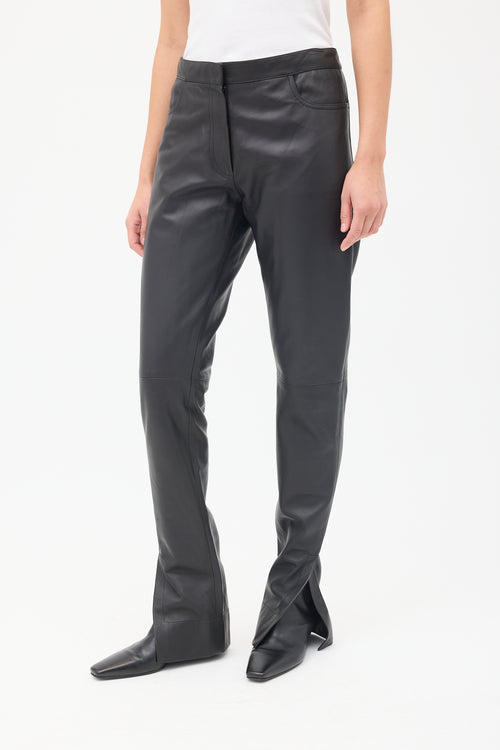 Loewe Black Leather Slit Slim Leg Trousers