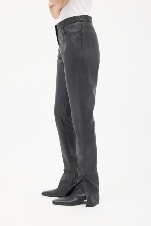 Loewe Black Leather Slit Slim Leg Trousers