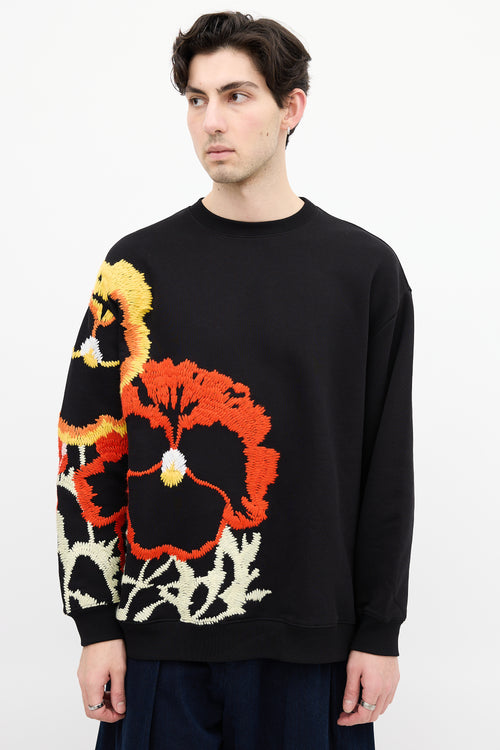 Loewe Black & Multi Floral Embroidered Sweatshirt