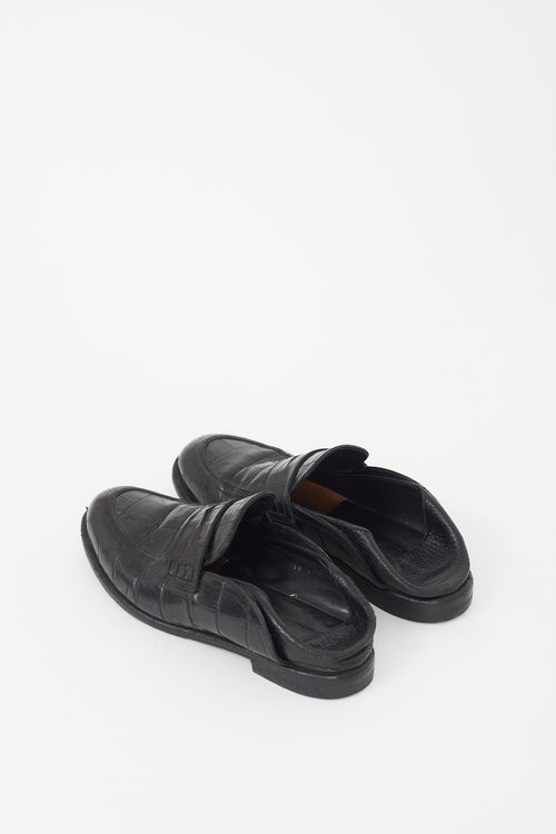 Loewe Black Leather Embossed Fold Over Loafer