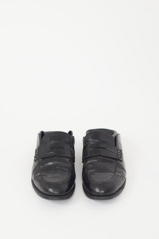 Loewe Black Leather Embossed Fold Over Loafer