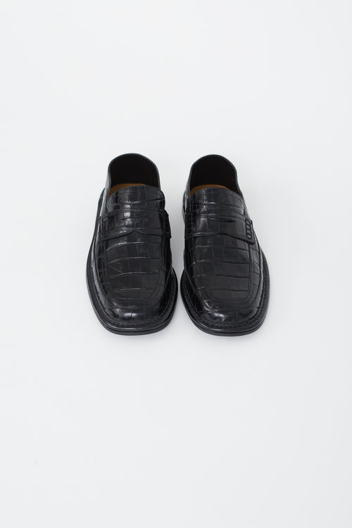 Loewe Black Embossed Leather Fold Over Loafer