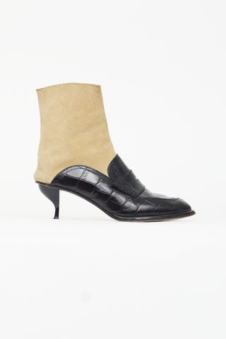 Loewe Black Leather & Beige Suede Heeled Boot