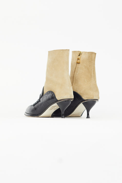 Loewe Black Leather & Beige Suede Heeled Boot