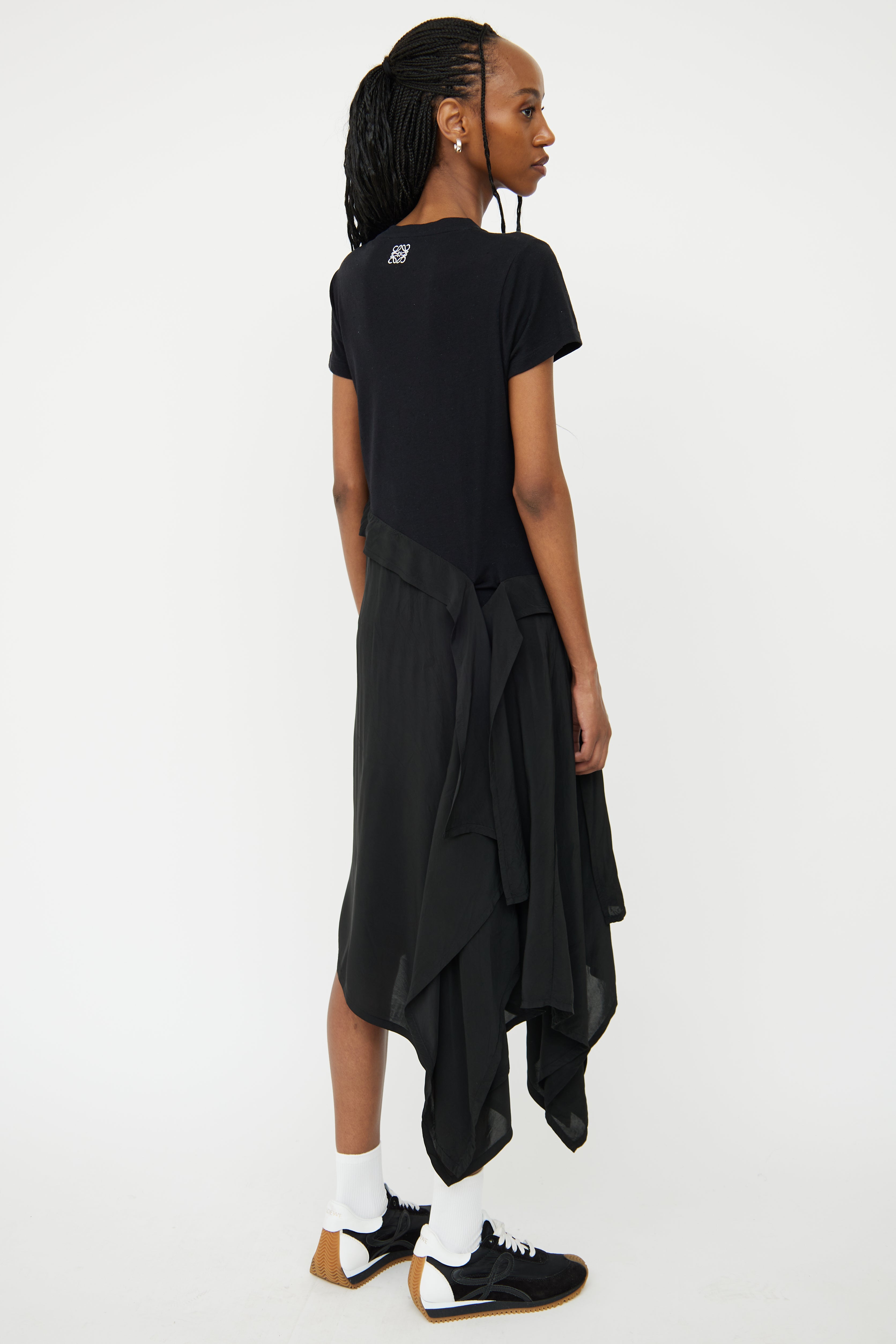 Loewe // Black Silk Blend Anagram Logo Asymmetric Dress VSP Consignment Loewe // Black Silk Blend Anagram Logo Asymmetric Dress VSP Consignment