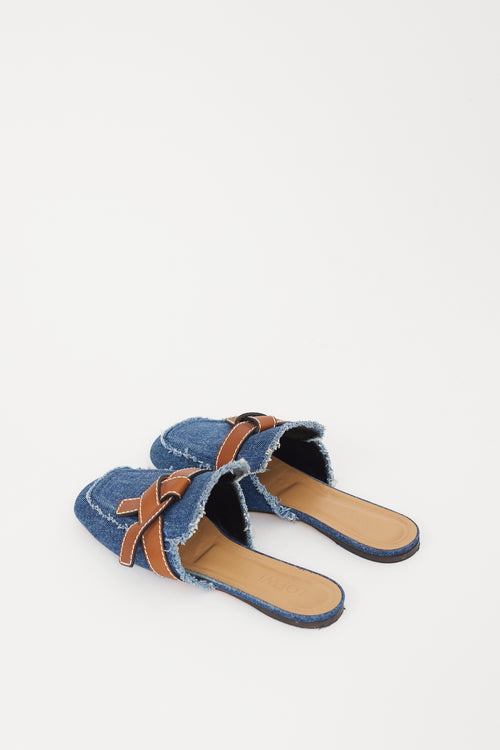Loewe Blue & Brown Denim Gate Mule
