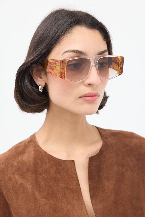 Loewe Brown & Clear LW40026U Angular Square Sunglasses