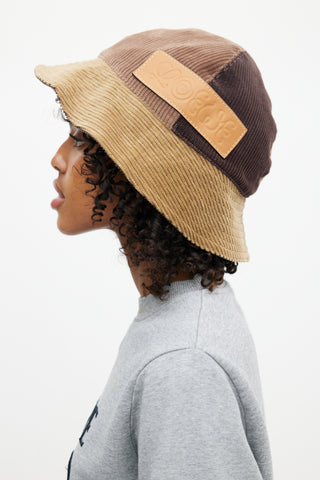 Loewe Brown Patchwork Corduroy Bucket Hat