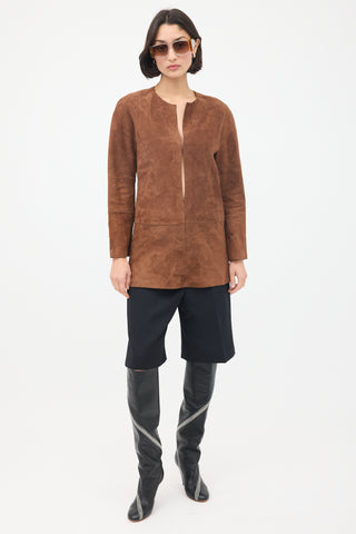 Loewe Brown Suede Panelled Tunic Top