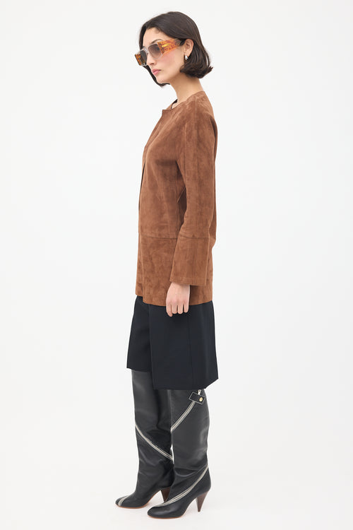 Loewe Brown Suede Panelled Tunic Top