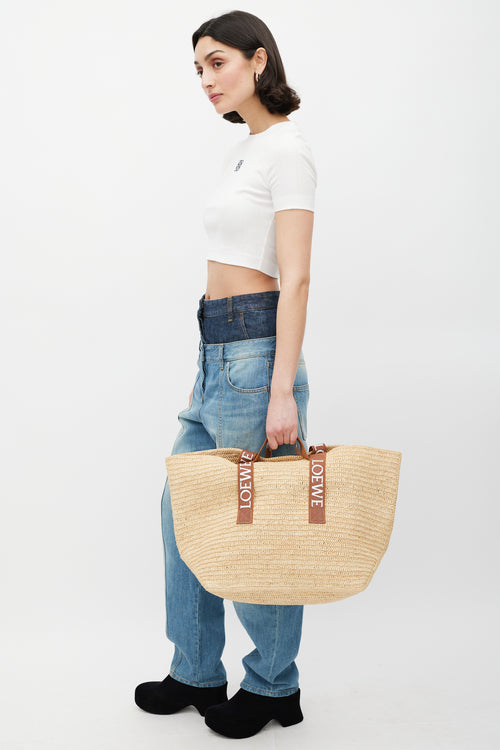 Loewe Brown & White Woven Fold Shopper Bag