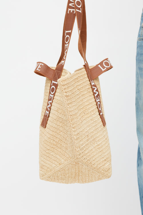 Loewe Brown & White Woven Fold Shopper Bag