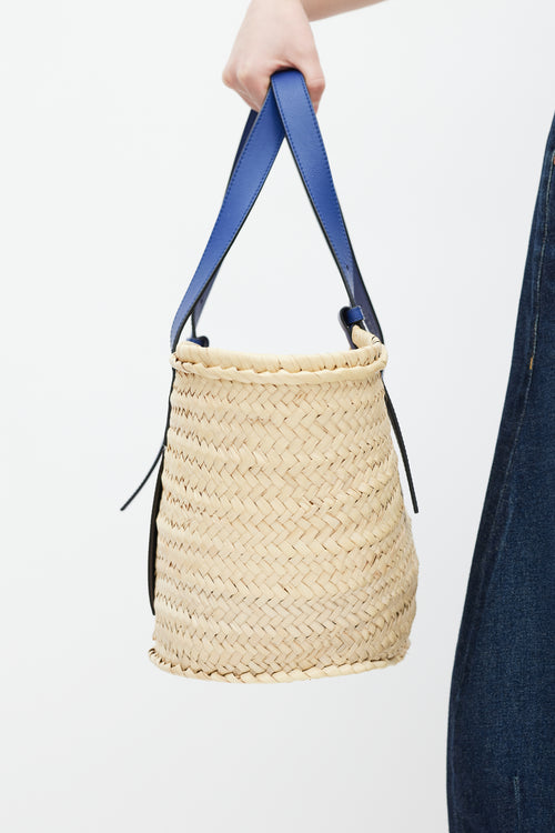 Loewe Brown & Blue Woven Basket Palm Leaf Bag