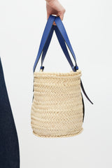 Loewe Brown & Blue Woven Basket Palm Leaf Bag
