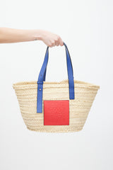 Loewe Brown & Blue Woven Basket Palm Leaf Bag