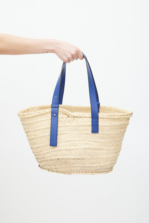 Loewe Brown & Blue Woven Basket Palm Leaf Bag